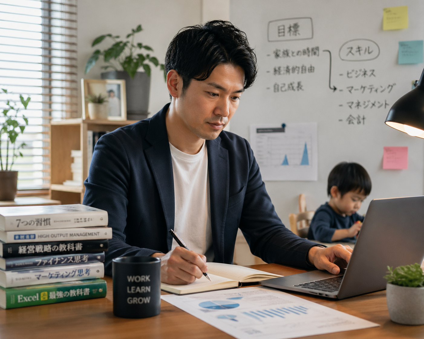 学習に取り組むパパ
